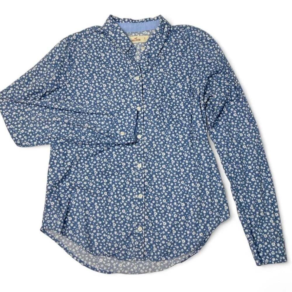 Hollister Co. Blue Floral Long Sleeve Button-Up Shirt